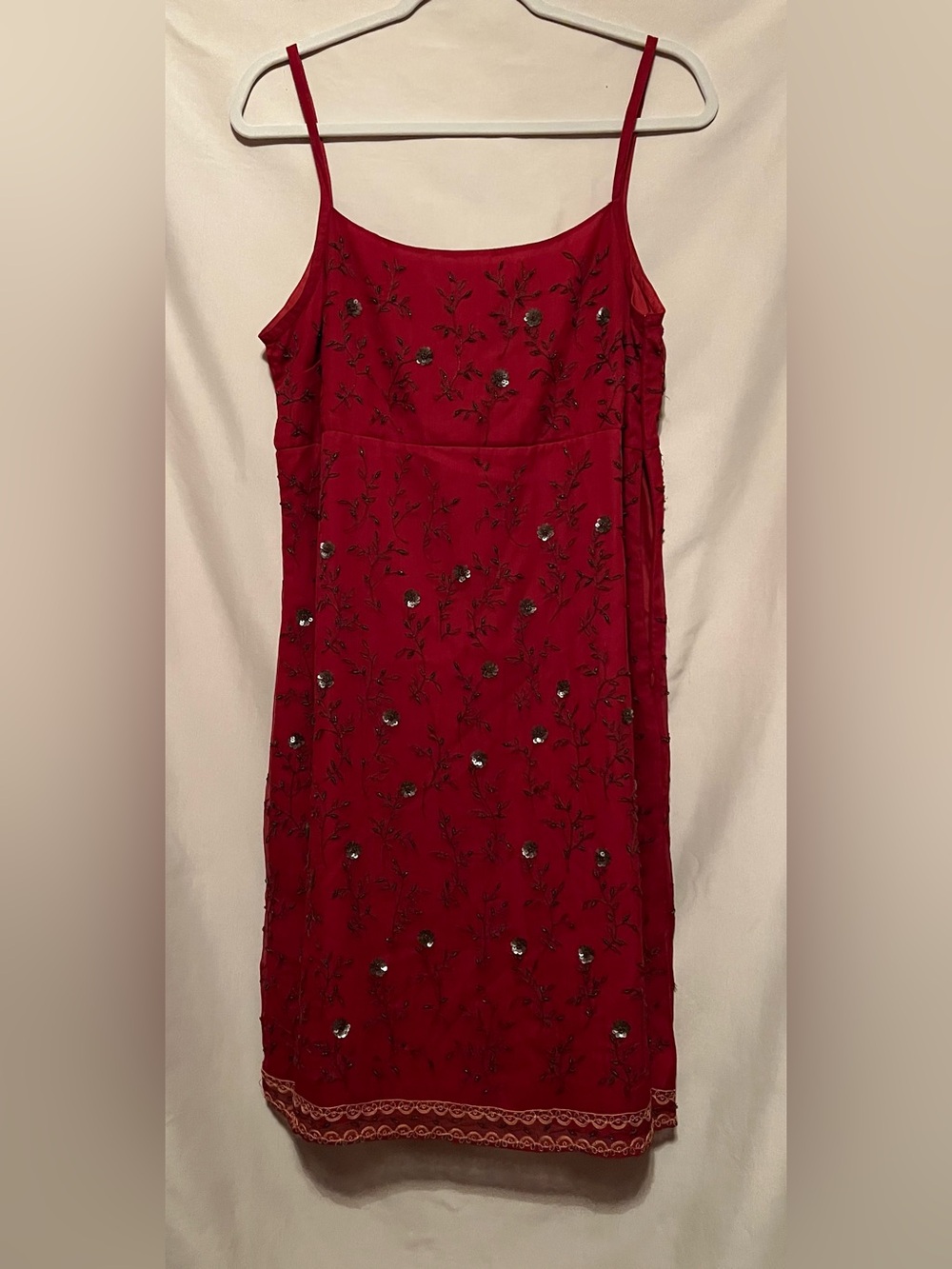 NWT Vintage 90’s Y2K Express Silk Red Beaded & Embroidered Slip Dress Size 13
